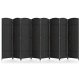 8-Panel Folding Room Divider with Hand-Woven Texture and Solid Wood Frame