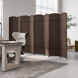 8-Panel Folding Room Divider with Hand-Woven Texture and Solid Wood Frame
