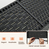 8-Panel Folding Room Divider with Hand-Woven Texture and Solid Wood Frame