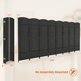 8-Panel Folding Room Divider with Hand-Woven Texture and Solid Wood Frame
