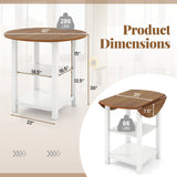 Folding Round Dining Table Drop Leaf Table with 2 Shelves for Small Spaces-White
