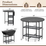Folding Round Dining Table with Lockable Wheels