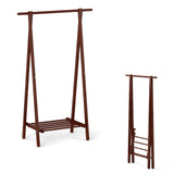 Perchero de pie plegable de madera de caucho con estante inferior de almacenamiento - Nogal