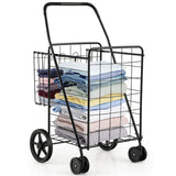 Folding Shopping Cart for Laundry with Swiveling Wheels and Dual Storage Baskets