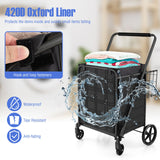 Carrito de compras plegable con ruedas, forro impermeable y cesta
