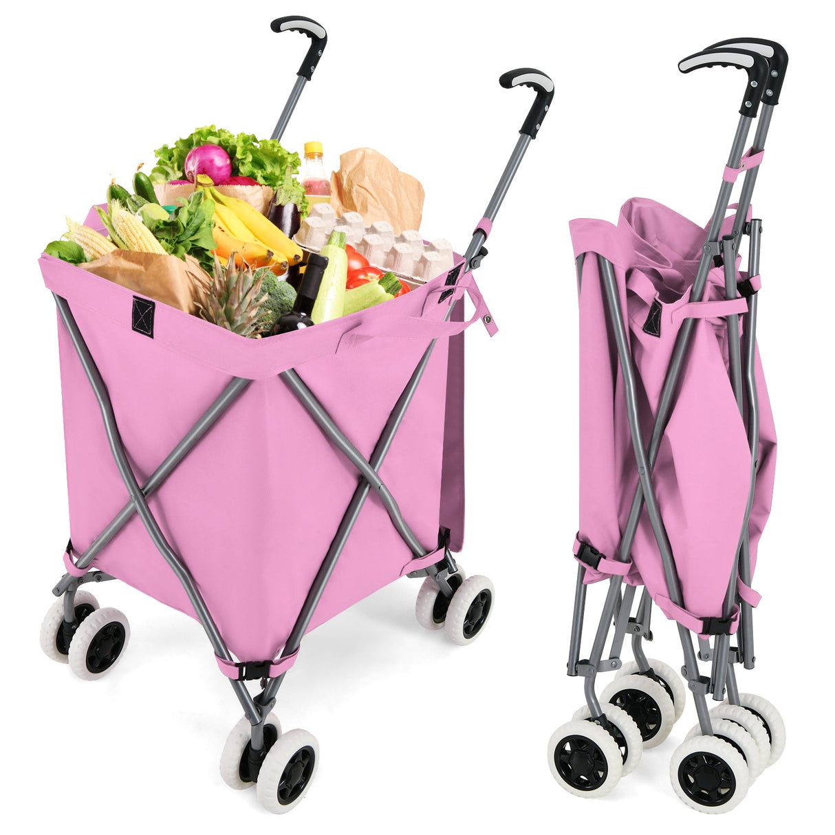 Carro de compras plegable con bolsa de lona extraíble resistente al agua