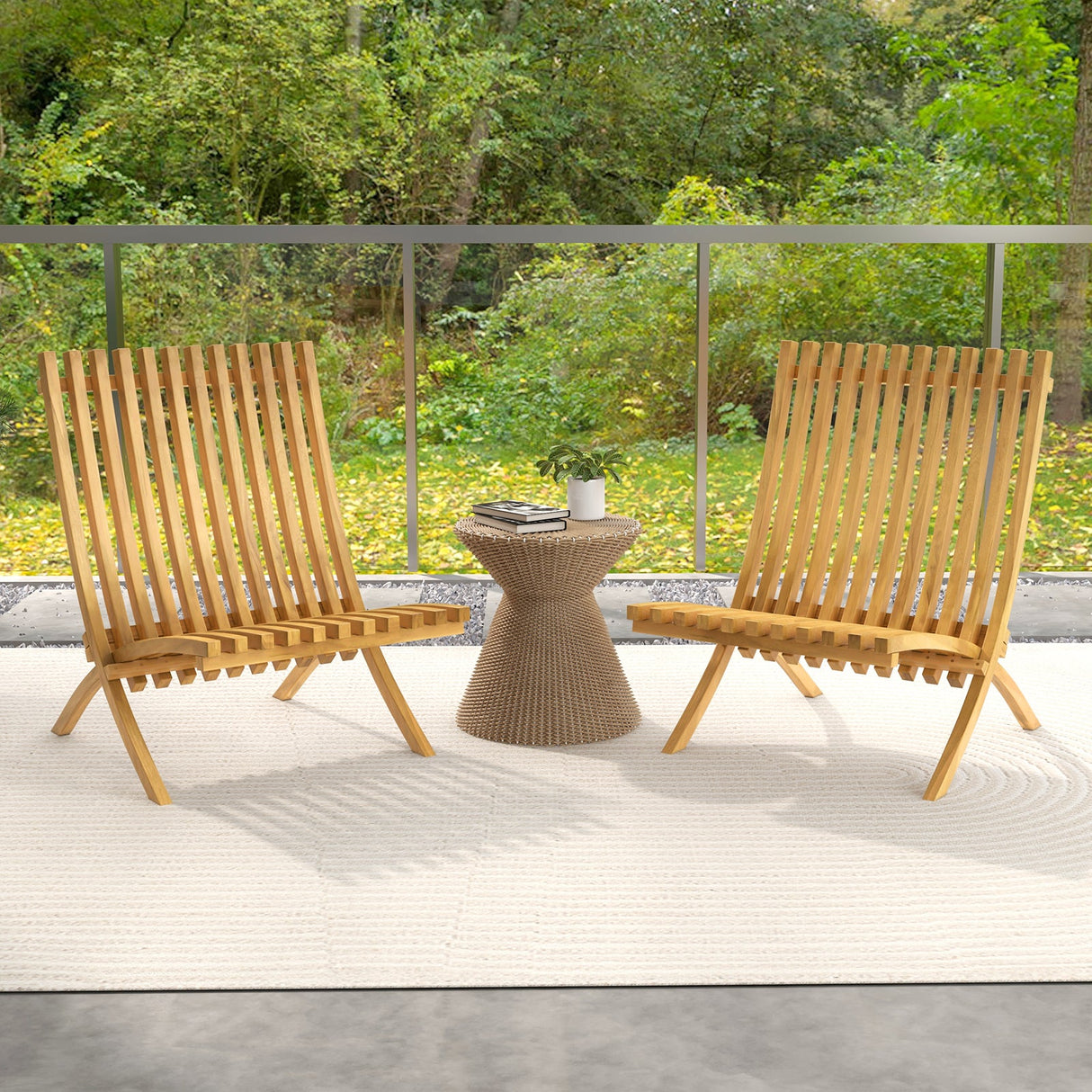 Sillón reclinable de exterior de madera de teca plegable con asiento y respaldo de listones