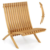 Sillón reclinable de exterior de madera de teca plegable con asiento y respaldo de listones