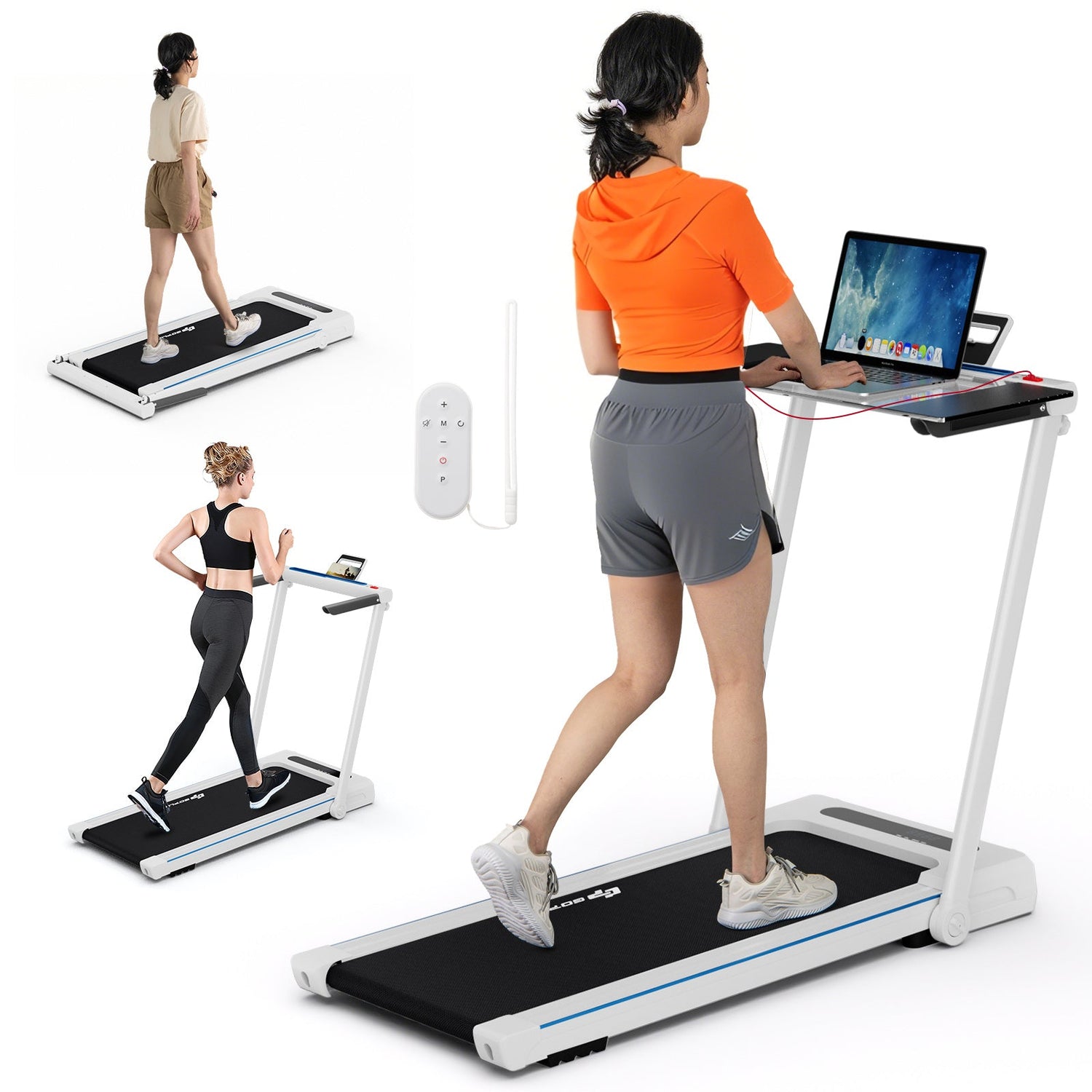Cinta de correr plegable 3 en 1 con escritorio grande y pantalla LCD