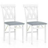 Folding Wooden Dining Chair Set of 2 Faux Leather Upholstered Kitchen Armless Chairs