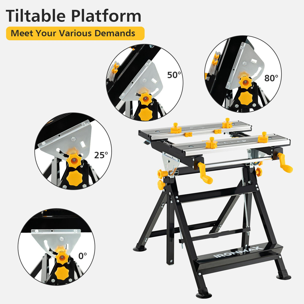Mesa de Trabajo Plegable con Plataforma Inclinable y Altura Ajustable en 7 Niveles - Negra