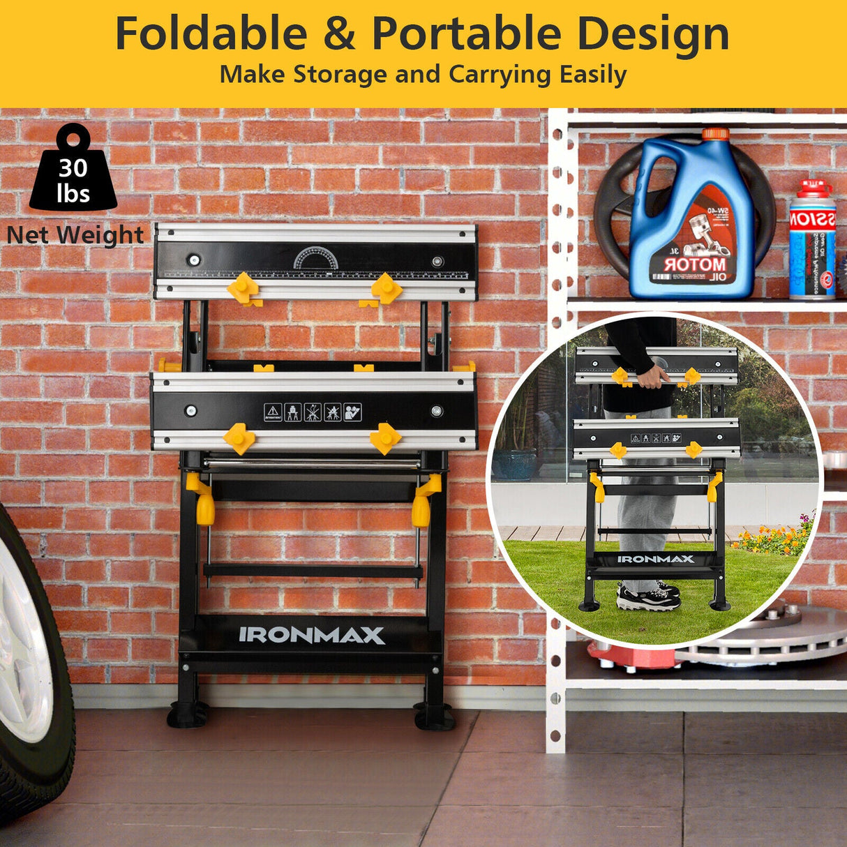 Mesa de Trabajo Plegable con Plataforma Inclinable y Altura Ajustable en 7 Niveles - Negra