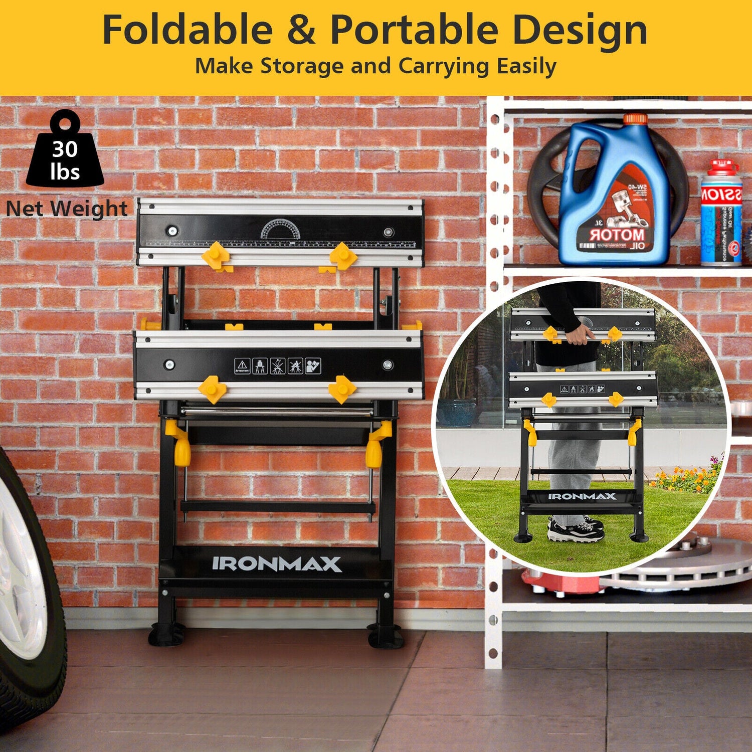 Mesa de Trabajo Plegable con Plataforma Inclinable y Altura Ajustable en 7 Niveles - Negra