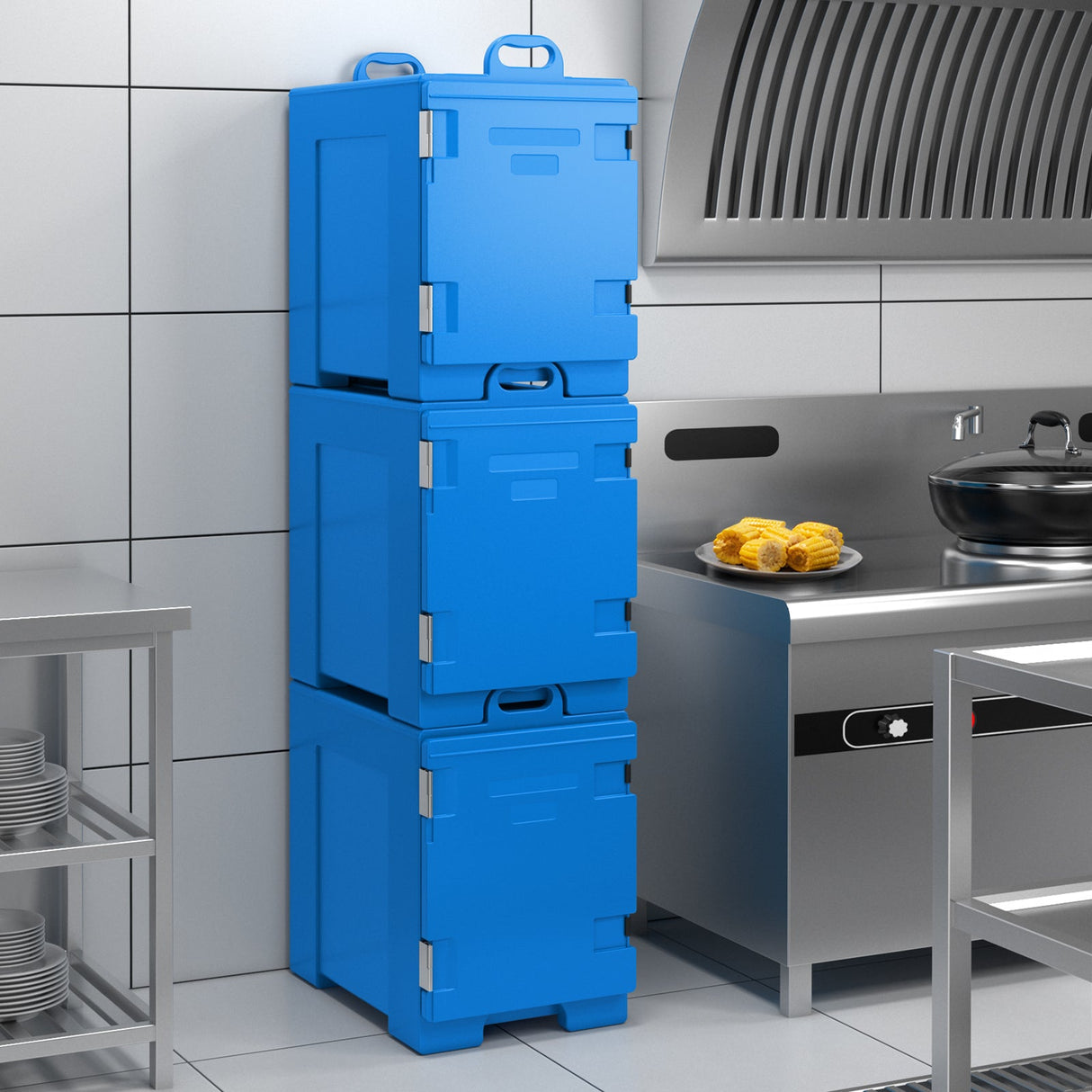 Porta-alimentos aislado de carga final con asas, capacidad de 76,5 litros