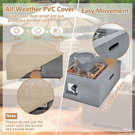 Hoguera Cuadrada de Propano para Patio de 28 Pulgadas y 50000 BTU con Cubierta de PVC - Gris