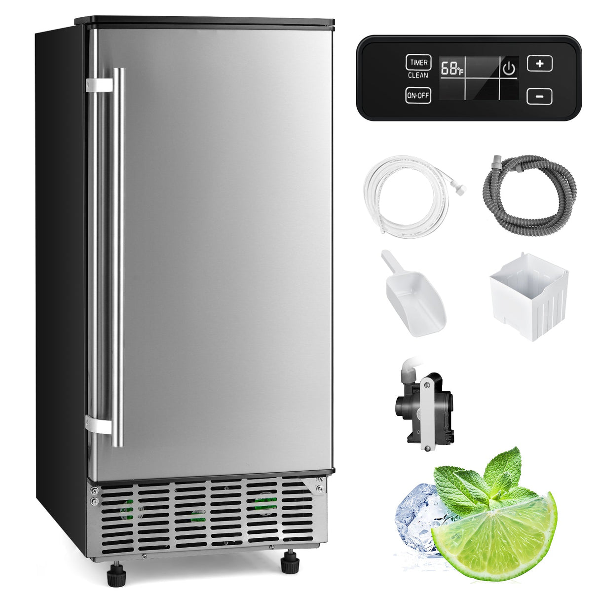 Máquina de hielo bajo encimera empotrable/independiente - Plateada