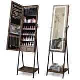 LED Standing Jewelry Mirror Cabinet with 3-Color Lighted Full-Length Mirror