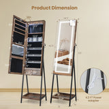 LED Standing Jewelry Mirror Cabinet with 3-Color Lighted Full-Length Mirror