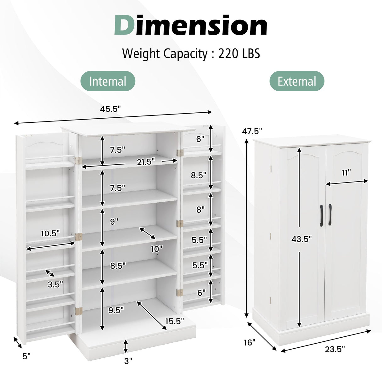 Freestanding Buffet Cupboards Sideboard with 2 Doors and Anti-Tipping Devices-White