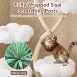 Torre de juego para gatos independiente con cuatro plataformas en forma de flor y postes rascadores de sisal