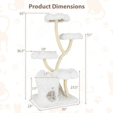 Torre de juego para gatos independiente con cuatro plataformas en forma de flor y postes rascadores de sisal