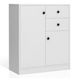 2-Door Free-standing Kitchen Sideboard with Adjustable Shelves-White