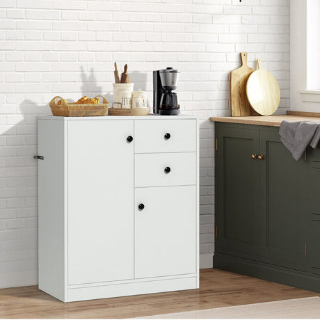 Aparador de cocina independiente de 2 puertas con estantes ajustables - Blanco