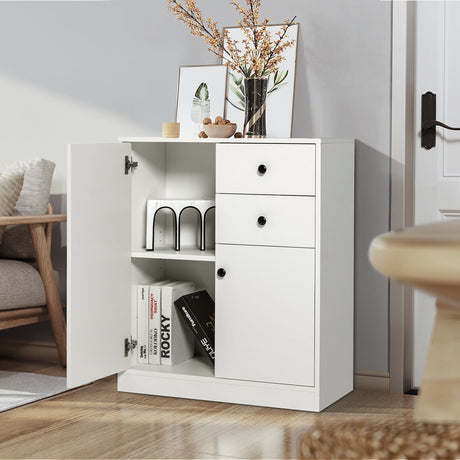 Aparador de cocina independiente de 2 puertas con estantes ajustables - Blanco
