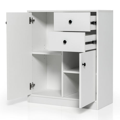 Aparador de cocina independiente de 2 puertas con estantes ajustables - Blanco