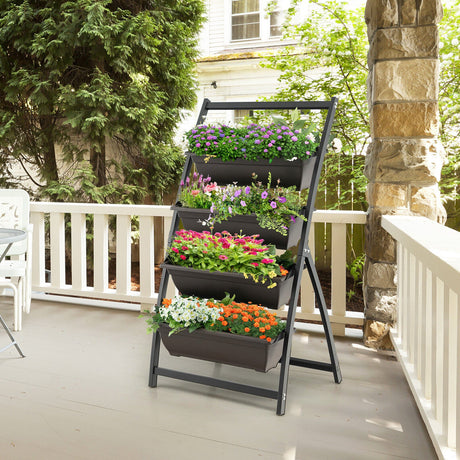 Jardinera vertical elevada de 4 niveles con 4 contenedores y orificios de drenaje