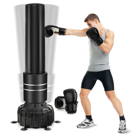 Saco de boxeo de pie de 71 pulgadas con 25 ventosas, guantes y base rellenable