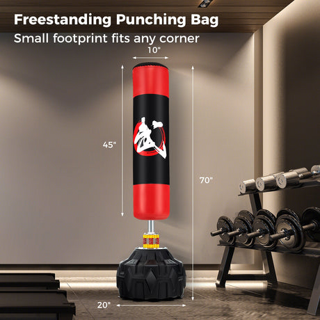 Saco de Boxeo Independiente de 70 Pulgadas con Base Rellenable, 12 Ventosas y Amortiguadores