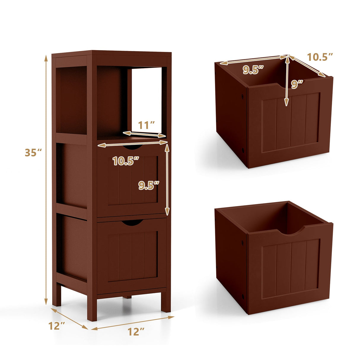 Mueble de almacenamiento independiente con 2 cajones extraíbles para baño