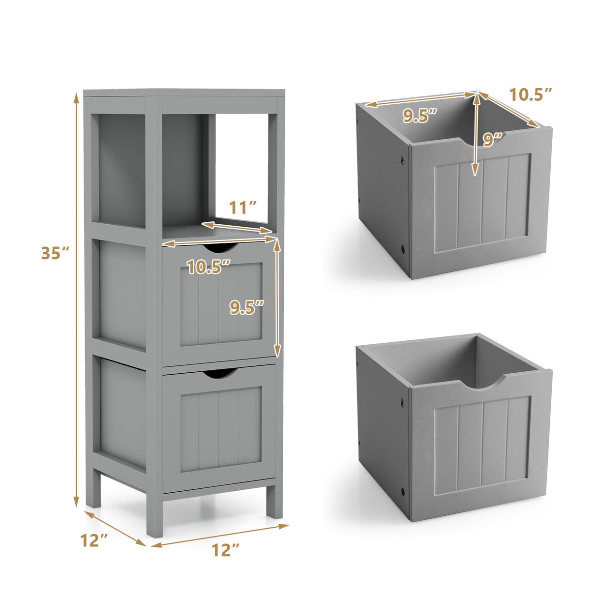 Mueble de almacenamiento independiente con 2 cajones extraíbles para baño