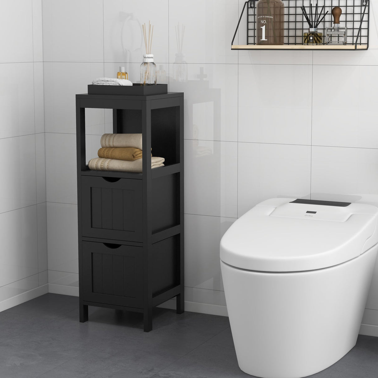 Mueble de almacenamiento independiente con 2 cajones extraíbles para baño