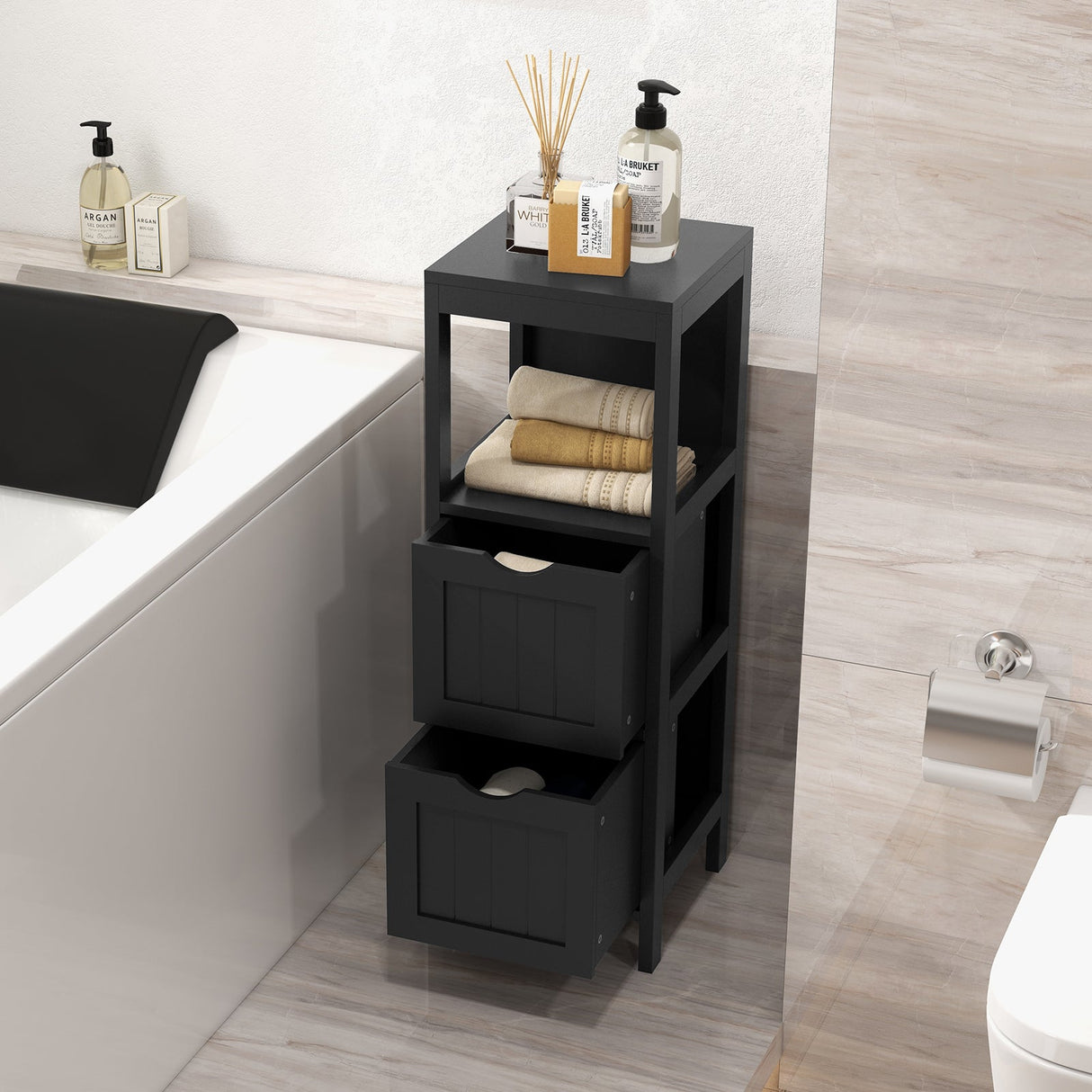 Mueble de almacenamiento independiente con 2 cajones extraíbles para baño
