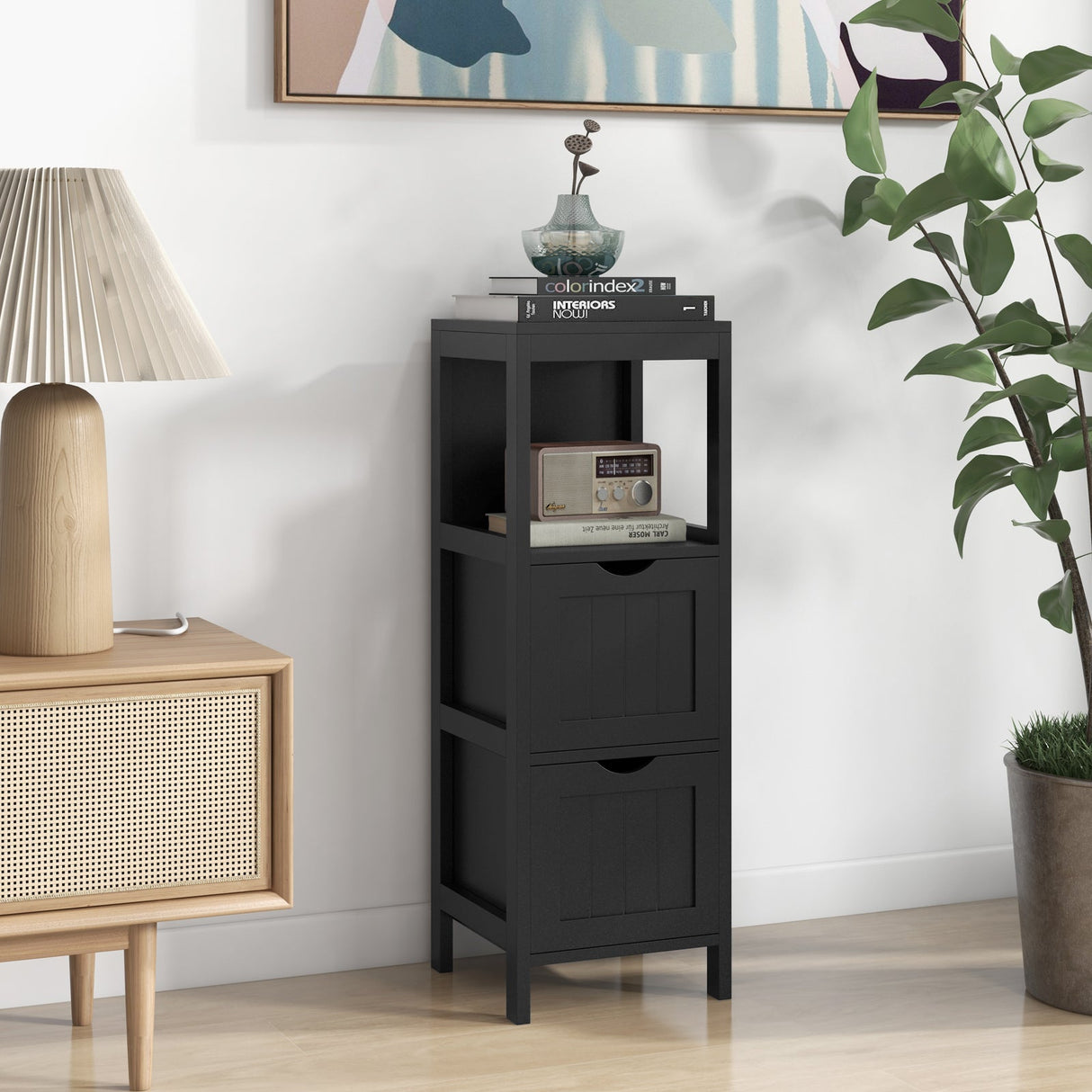 Mueble de almacenamiento independiente con 2 cajones extraíbles para baño