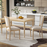 Juego de 2 sillas de comedor francesas con respaldo rectangular y estructura de madera maciza de caucho - Beige