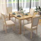 Juego de 2 sillas de comedor francesas con respaldo rectangular y estructura de madera maciza de caucho - Beige