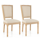 Juego de 2 sillas de comedor francesas con respaldo rectangular y estructura de madera maciza de caucho - Beige