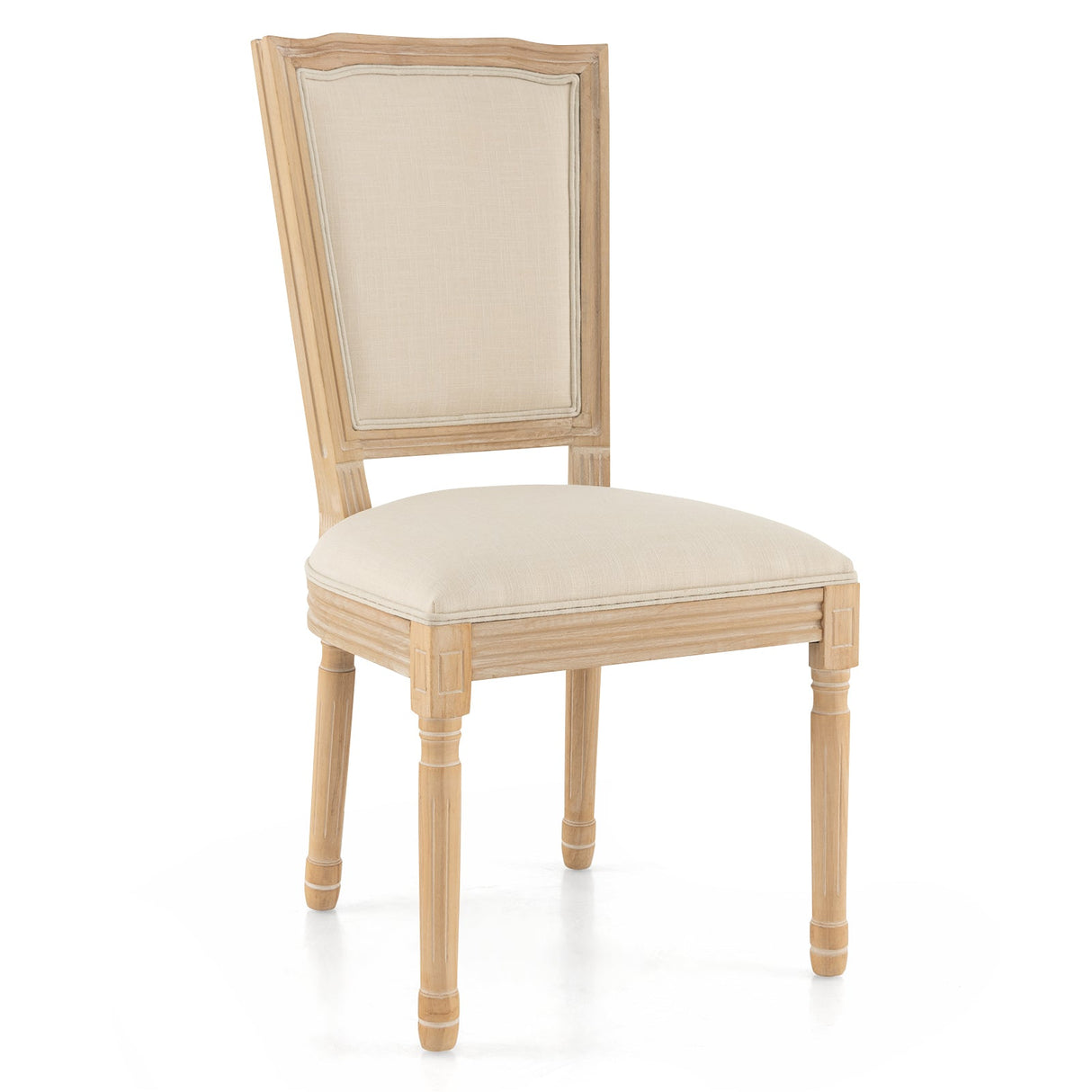 Juego de 2 sillas de comedor francesas con respaldo rectangular y estructura de madera maciza de caucho - Beige