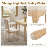 Juego de 2 sillas de comedor francesas con respaldo rectangular y estructura de madera maciza de caucho - Beige