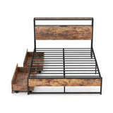 Full/Queen Bed Frame with 2-Tier Storage Headboard and Charging Station