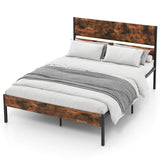 Base de Cama Metálica Twin/Full/Queen/King con Cabecera y Piecera de Madera - Tamaño Full