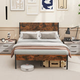 Base de Cama Metálica Twin/Full/Queen/King con Cabecera y Piecera de Madera - Tamaño Full