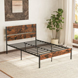 Base de Cama Metálica Twin/Full/Queen/King con Cabecera y Piecera de Madera - Tamaño Full