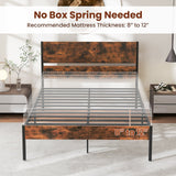 Base de Cama Metálica Twin/Full/Queen/King con Cabecera y Piecera de Madera - Tamaño Full