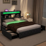Base de Cama de Tamaño Matrimonial/Queen con Cabecero Ajustable con Almacenamiento y Soporte de Lamas de Madera