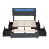 Base de Cama de Tamaño Matrimonial/Queen con Cabecero Ajustable con Almacenamiento y Soporte de Lamas de Madera