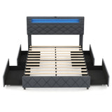Base de Cama de Tamaño Matrimonial/Queen con Cabecero Ajustable con Almacenamiento y Soporte de Lamas de Madera